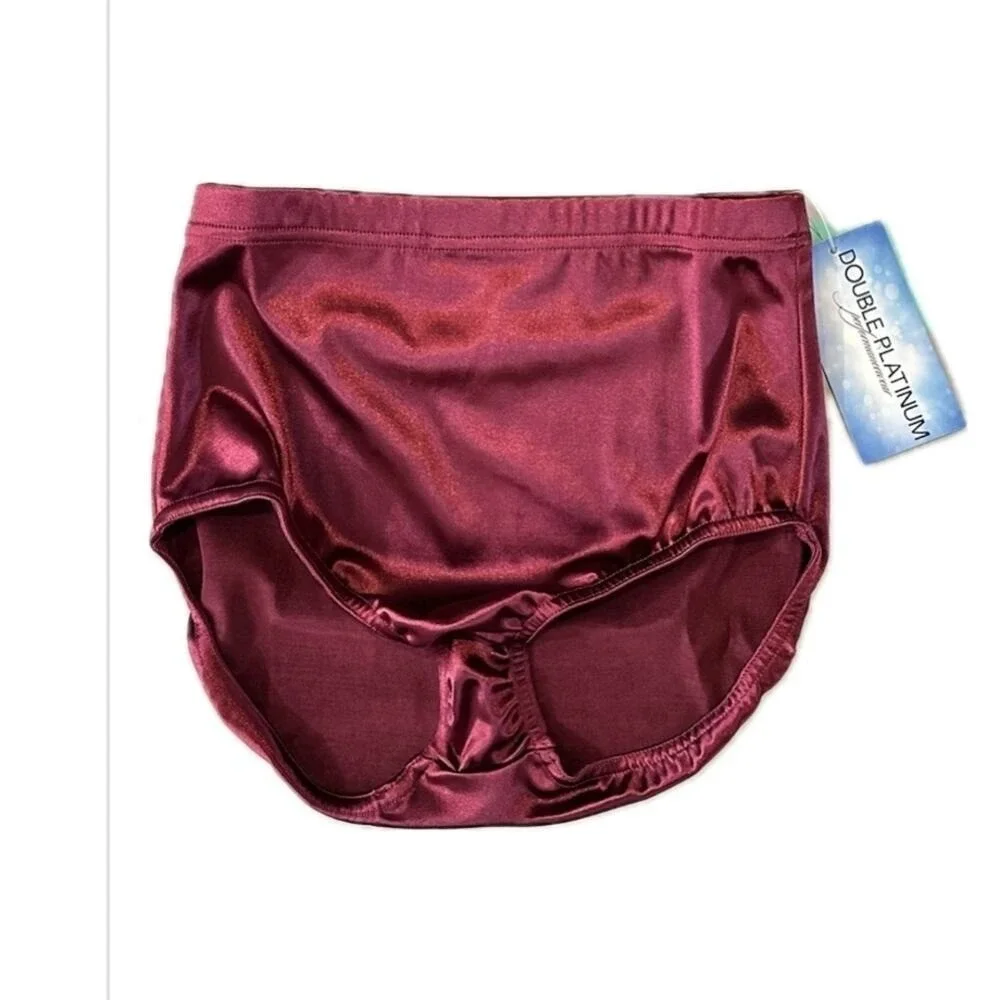 Double Platinum Performance Burgundy Satin Dance Set High Waist - NWT - adult AS
